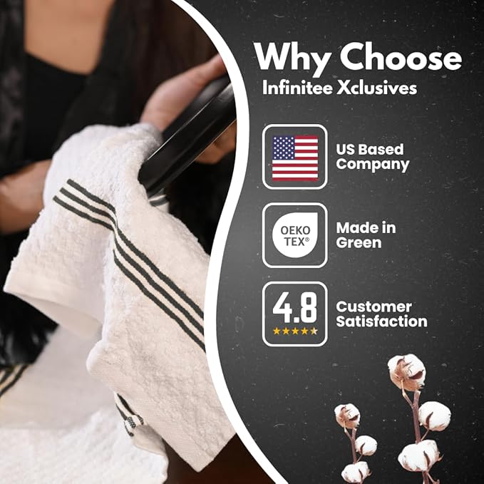 Infinitee Xclusives 100% Cotton Kitchen Towels - 15x25 Inch Ultra Soft Tea Towel, Super Absorbent Terry Dish Towels for Kitchen Linens |Storm Black|