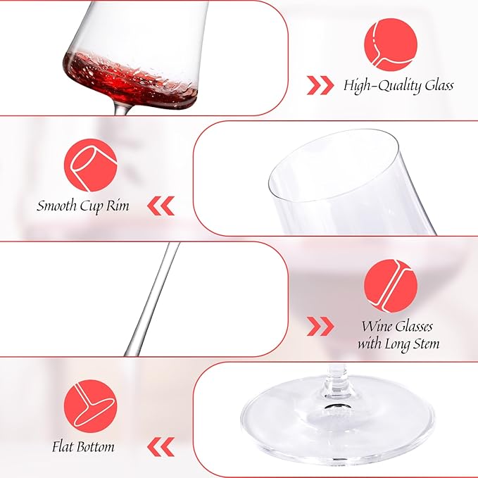KAMMAK Wine Glasses Set of 2, 18.8 oz Hand Blown Crystal Bordeaux Wine Glasses, Thin Rim & Long Stem, Perfect for Red & White, Daily Use, Wedding Anniversary or Birthday Gift with Gift Box, Stet