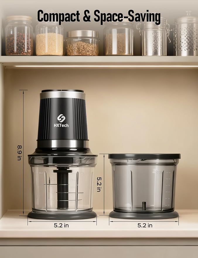 Food Processor, Electric Food Chopper with 2 Bowls (2 × 4 Cup) & 2 Dual-Layer S-Blade Sets, Meat Grinder & Vegetable Chopper for Meat, Onions, Garlic, Nuts, Salad & Baby Food