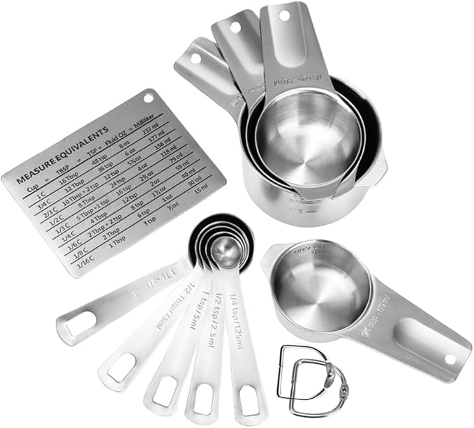 Measuring Cups and Spoons Set Heavy Duty 304 Metal Stainless Steel Measuring Cup Spoon Kitchen Gadgets for Cooking Baking (Set of 12)