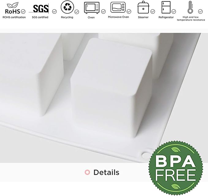 OCPO KITCHEN Cube Silicone Mold for Baking Mousse Cake, French Dessert, Pastry, Chocolate, Brownie, Ice Cream, Pudding, Ice Mold, 3D Cube Shape (8-Cavity)