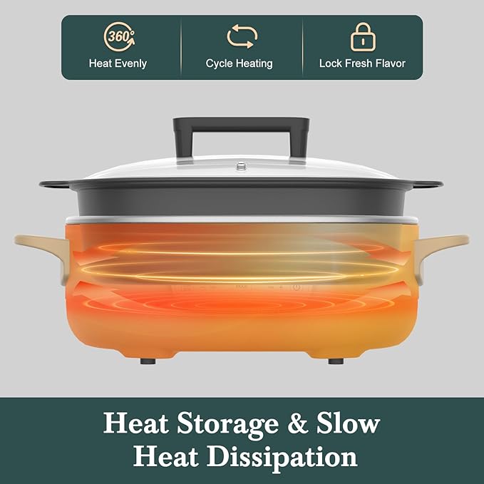 MAGNIFIQUE 6 Quart Multi-Cooker, with 8-in-1 Casserole Programmable Slow Cooker, Dutch Oven, Pasta, Nonstick, Oven Safe Pot to 500°F Brown Sugar