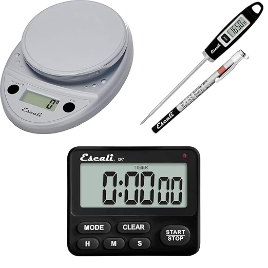 Escali Primo Bakers Bundle - P115C Digital Kitchen Scale, Chrome, 11 Pound Capacity, DH1 Digital Thermometer, Black, and DR7 Digital Timer for Cooking and Baking