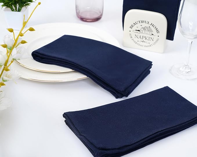 Blue Needles Solid Cloth Napkins Set of 6 Navy Blue 100% Cotton Dinner Napkins 18x18 inches - Soft, Reusable, Absorbent & Washable Fall Thanksgiving Linen, Ideal for Events, Parties & Everyday Use