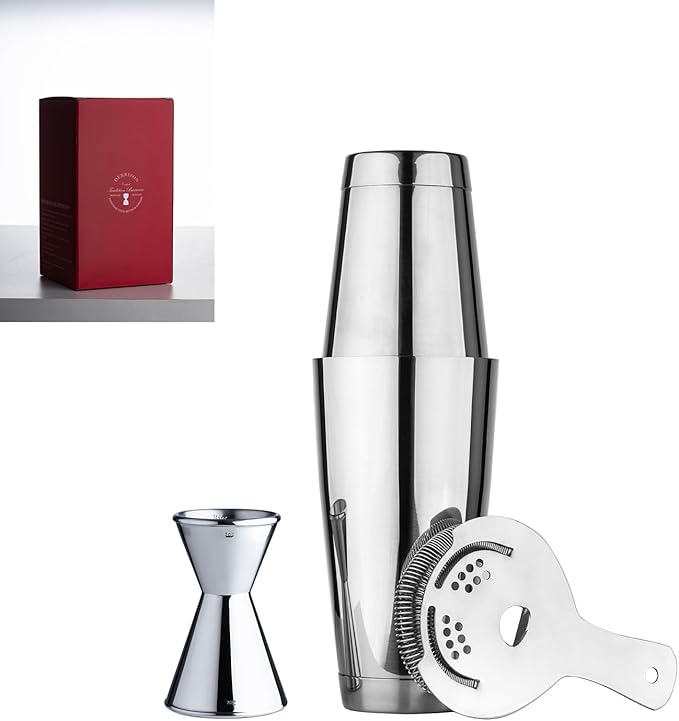 Professional Cocktail Shaker Set – 18/28oz Weighted Boston Shakers with Double Wall Jigger & Hawthorne Strainer | Heavy Duty Stainless Steel, Mirror Polished (Double Weighted)