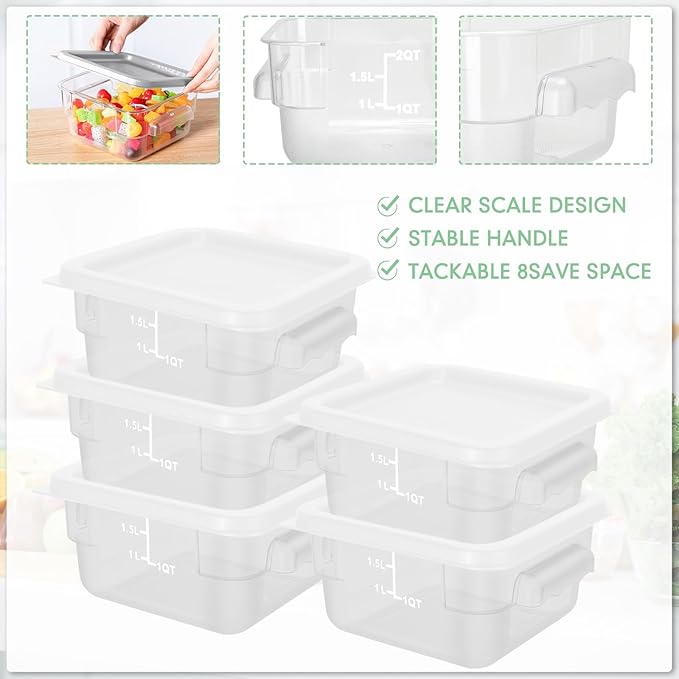 Lallisa 8 Pcs 2 Quart Food Storage Containers with Lids Clear Square Polycarbonate Marinating Container Dough Bucket with Lid (White)