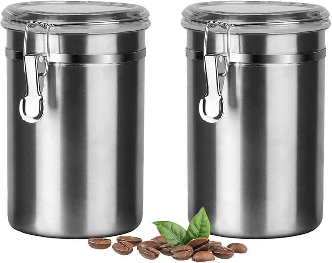 Stainless Steel Food Container with Clear Lids Airtight Container Stackable Small Canisters Kitchen Pantry Storage for Cereal, Snacks, Candy, Herbs, Spices, Sugar, Tea (1.8L Silver-2)