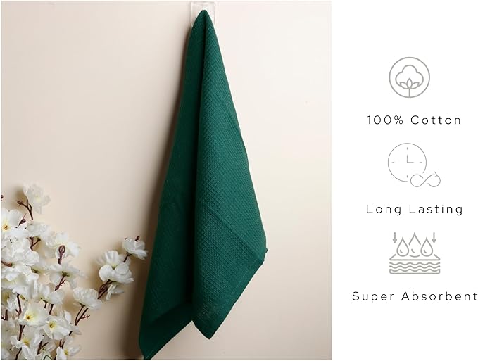 PurpleEssences Waffle Weave Kitchen Towel, 100% Cotton - 15x25 Inches, with Hanging Loop Ultra Soft Absorbent Quick Drying Dish Cloth, Tea and Hand Towels, 6 Pack - Christmas Holiday Winter - Green