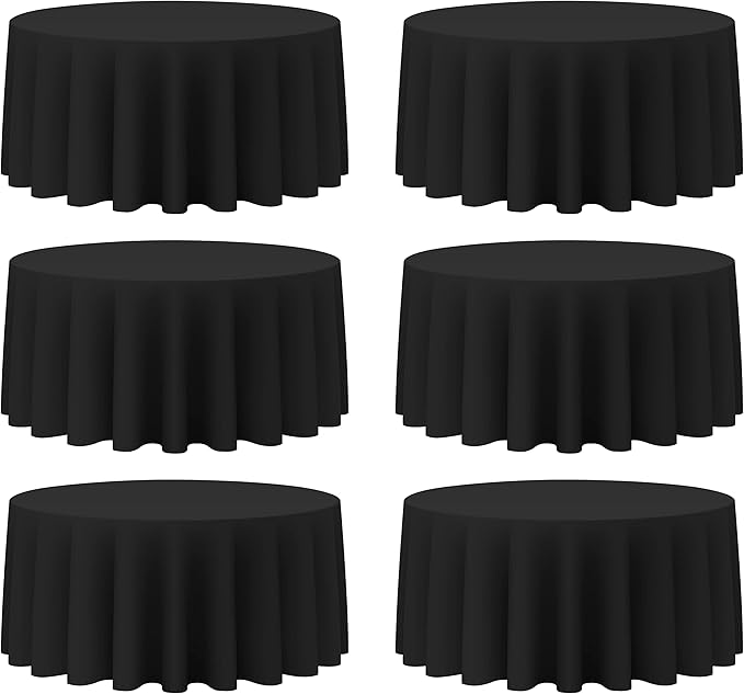 BRILLMAX 6 Pack Black Round Tablecloths 132 Inch - Circle Bulk Linen Polyester Fabric Washable Table Cloth Cover for Wedding Reception Banquet Birthday Party Buffet Restaurant