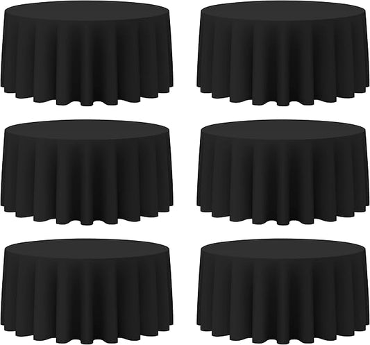 BRILLMAX 6 Pack Black Round Tablecloths 132 Inch - Circle Bulk Linen Polyester Fabric Washable Table Cloth Cover for Wedding Reception Banquet Birthday Party Buffet Restaurant