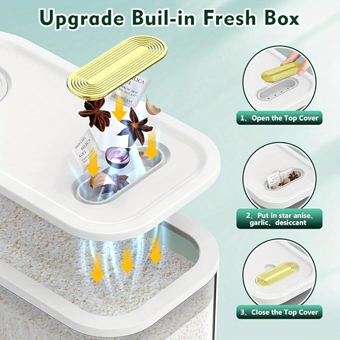 5kg/10kg Rice Dispenser - Large Pantry Storage Container with Measuring Cup & Time Markings | Kitchen Grain Dispenser for Cereal, Pasta, Dry Food | 11.02LB/22.05LB Capacity (22 lbs)