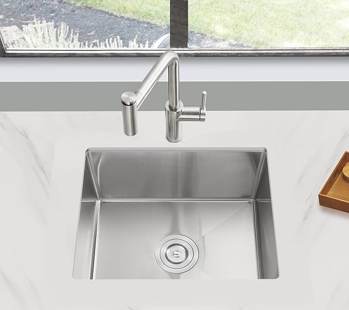 POPFLY 23 Inch Undermount Kitchen Sink, Single Bowl 18 Gauge 304 Stainless Steel Outdoor Sink, 23×18 In Bar Prep Small Undermount Kitchen Sink, Brushed Nickel