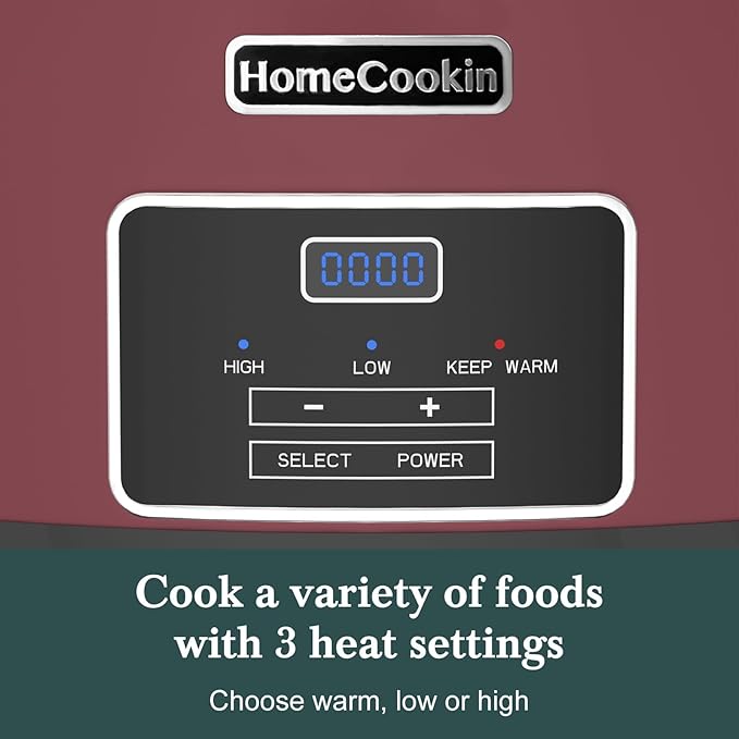 HOMECOOKIN 7-Quart Programmable Slow Cooker with Timer Keep Warm - Small Kitchen Appliance for Family Dinners - Serves 6+ People (Red Shell + White Ceramic Liner)