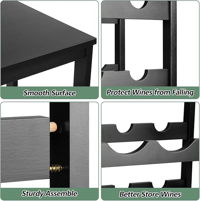 Wine Rack 24-Botttle Freestanding Floor, 6-Tier Wine Rack Shelf with Table Top, Bamboo Display Wine Storage Shelves Kitchen Bar Dining Room Living Room, Black