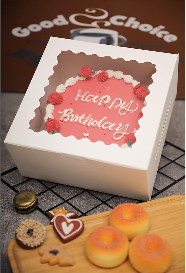 Bakepacker 36pcs 6x6x5 Inches with Window 18-Packs White 6 Inch Bakery Boxes (18 Cake Boxes +18 Cake Boards + 10 Meters Silk Ribbon Includes Included)