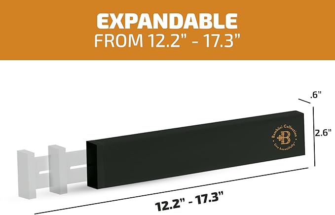 4 Pack Drawer Divider - Bamboo 2.6" High, 12.5-17" Adjustable Drawer Organizers for Clothes, Expandable Dresser Separators in Bedroom, Bathroom, Kitchen, Office Organization and Storage (Black)