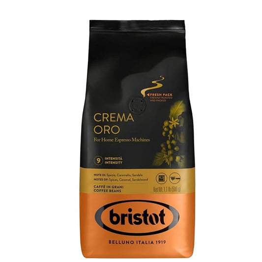 Bristot Crema Oro Italian Whole Espresso Beans – Medium Roast Coffee – Smooth & Aromatic with Notes of Spices, Caramel & Sandalwood – 1.1 lb (500 g)