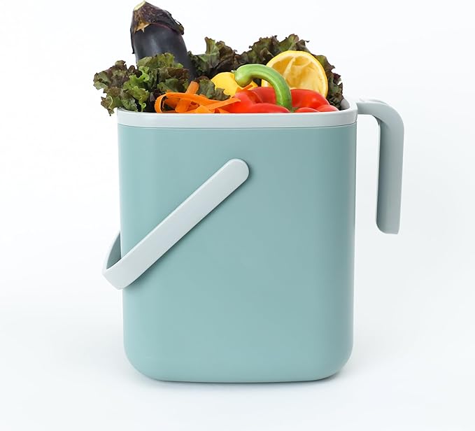 Blue Ginkgo Kitchen Compost Bin [5L / 1.32 GAL] – Filter-Free, Odor-Tight Countertop Food Waste Pail with Handles (Made in Korea, Green)