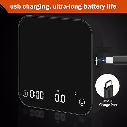 Mini Coffee Scale with Timer Automatic, 0.1g/2000g Rechargeable Precision Espresso Scale