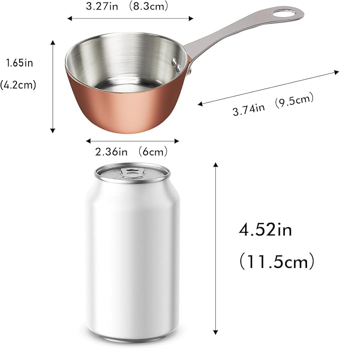 Macevia Mini Sauce Pan,Copper Stainless Steel Butter Warmer Small Pot with Handle, Multipurpose Use for Home Kitchen or Restaurant (5oz/150ml)