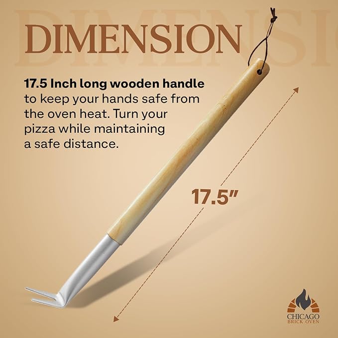 Pizza Bubble Popper Spinner Turning Fork Aluminum 17.5 inch with Wooden Handle and Leather Strap (2-Pack), Pizza Turner Peel - Outdoor Pizza Oven Accessories