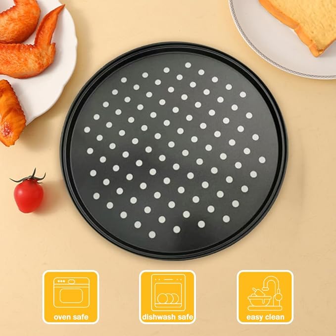 11 Inch Pizza Pan for oven, Round Nonstick Pizza Pans with Holes, Carbon Steel Pizza Baking Tray for Home Kitchen 2 Pack