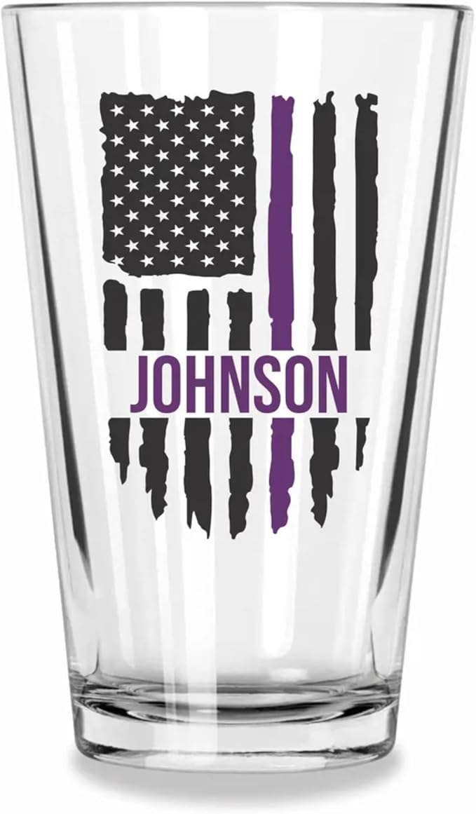 Blue Ridge Mountain Gifts - Thin Purple Line Pint Glass - Personalized Security Professional Glass, Security Officer Appreciation, Purple Line Merch, Custom Barware, The Thin American Flag