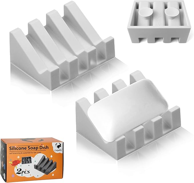 Self Draining Soap Dish,Silicone Suction Cup Soap Holder, Bathroom Soap Dish for Bar Soap,Can Extend Soap Life,Bathroom, Bath Tub, Kitchen Sink (2, Light Grey)