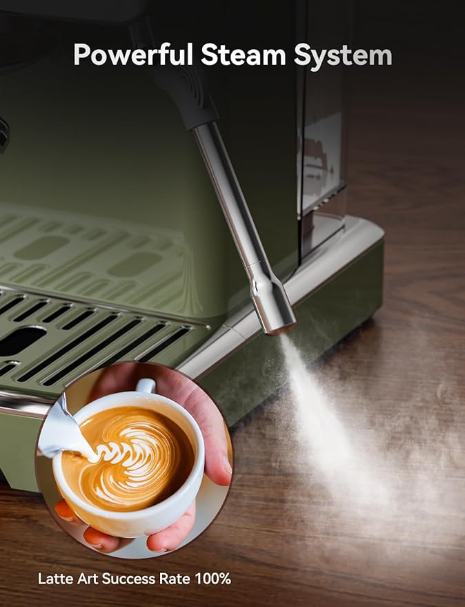 Neretva Espresso Machine, 58mm Professional Espresso Coffee Machine 15 Bar Retro Espresso Maker with Powerful Milk Frother & Visible Pressure Gauge for Home Barista Latte and Cappuccino Maker-Green