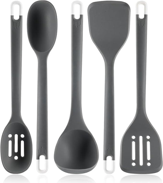 Silicone Kitchen Cooking Utensils Set: MOACC Heat Resistant 13inch Long Kitchen Gadgets, BPA Free Non Stick Rubber Cook Accessories For Food Prep, Frying, Serving, Basting (Dark Grey)