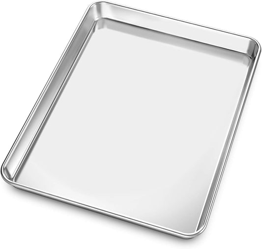 Baking Sheet, Yododo Stainless Steel Baking Pans Tray Cookie Sheet Toaster Oven Tray Pan Cookie Pan, Non Toxic & Healthy, Superior Mirror Finish & Rust Free, Easy Clean & Dishwasher Safe - 12.4 inch