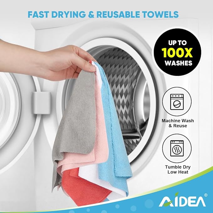 AIDEA Microfiber Cleaning Cloth Roll, 75PK Red, Reusable Paper Towels Tear Away Cloth, Microfiber Towels Washable Shop Rags, Lint Free Cleaning Rags for House, Kitchen, Window, 11.5"×11.5"