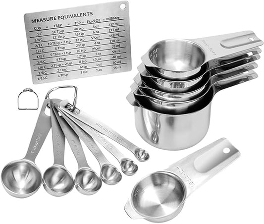 Measuring Cups and Spoons Set Heavy Duty 304 Metal Stainless Steel Measuring Cup Spoon Kitchen Gadgets for Cooking Baking (Set of 15)