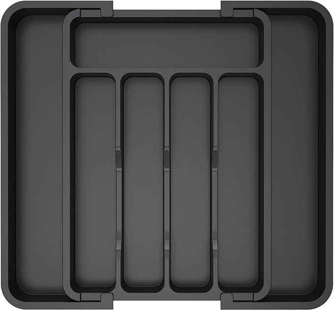 Lifewit Medium Silverware Drawer Organizer, Expandable Utensil Tray for Kitchen, BPA Free Flatware and Cutlery Holder, Adjustable Plastic Storage for Spoons Forks Knives, Black