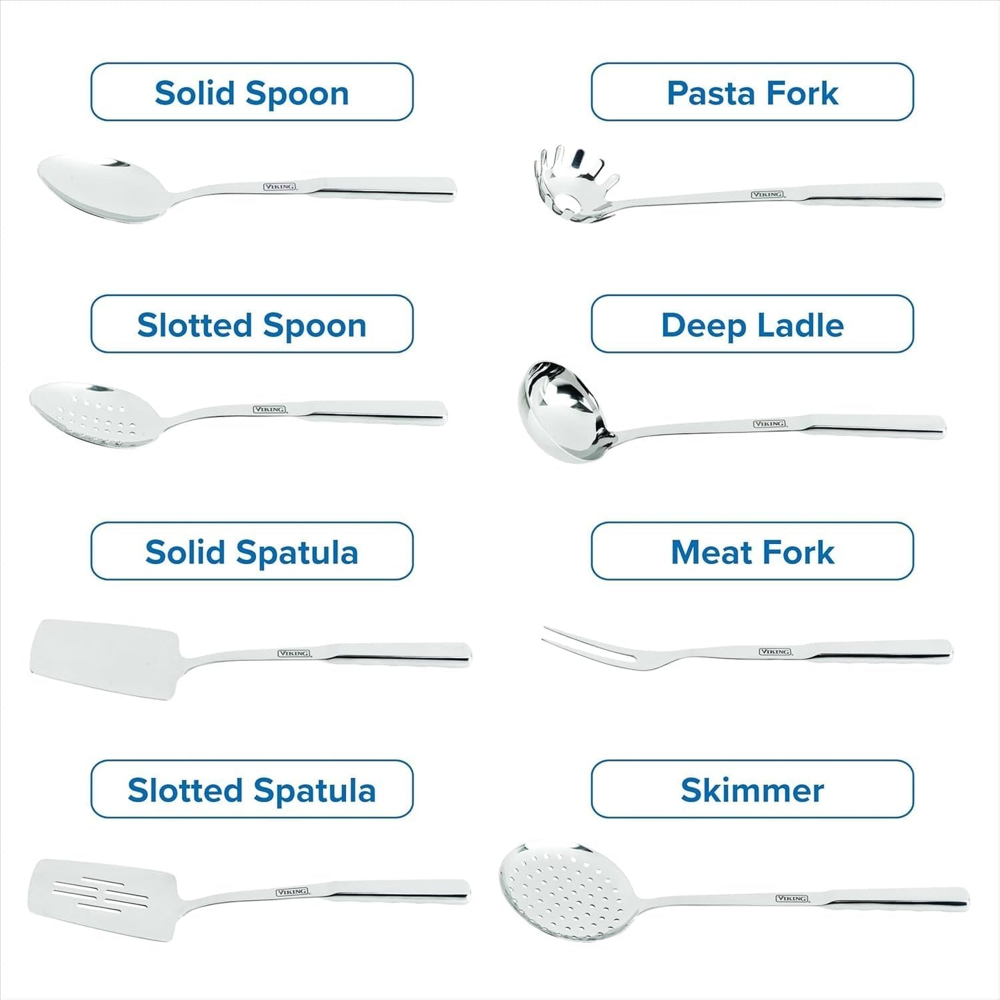 Viking Stainless Steel Kitchen Essentials Bundle – 3-Piece Cookware Set with 8 Cooking Utensils, 4.8 Qt Sauté Pan & Lid, 3.4 Qt Sauce Pan & Lid – Induction Ready, Oven & Dishwasher Safe