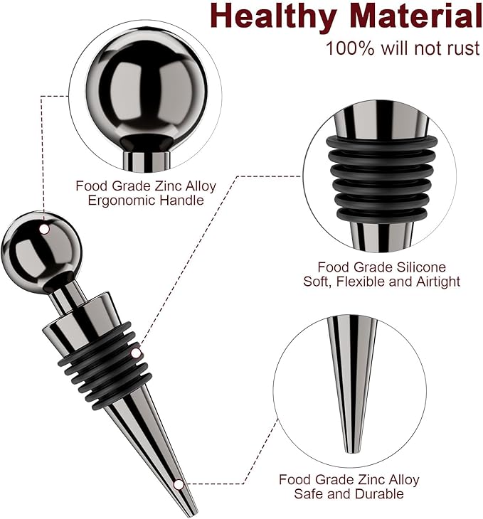 Vacuum Wine Bottle Stoppers 6Pcs - Reusable Silicone Corks, Leak Proof, Keep Fresh, Suitable for Standard Bottles (Black, 6 Pack)