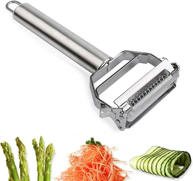 Julienne Peeler, Stainless Steel Vegetable Peeler, Double-Sided Blade Vegetable Julienne Cutter and Fruit Slicer, Dual Blade Multifunction Potato Peeler