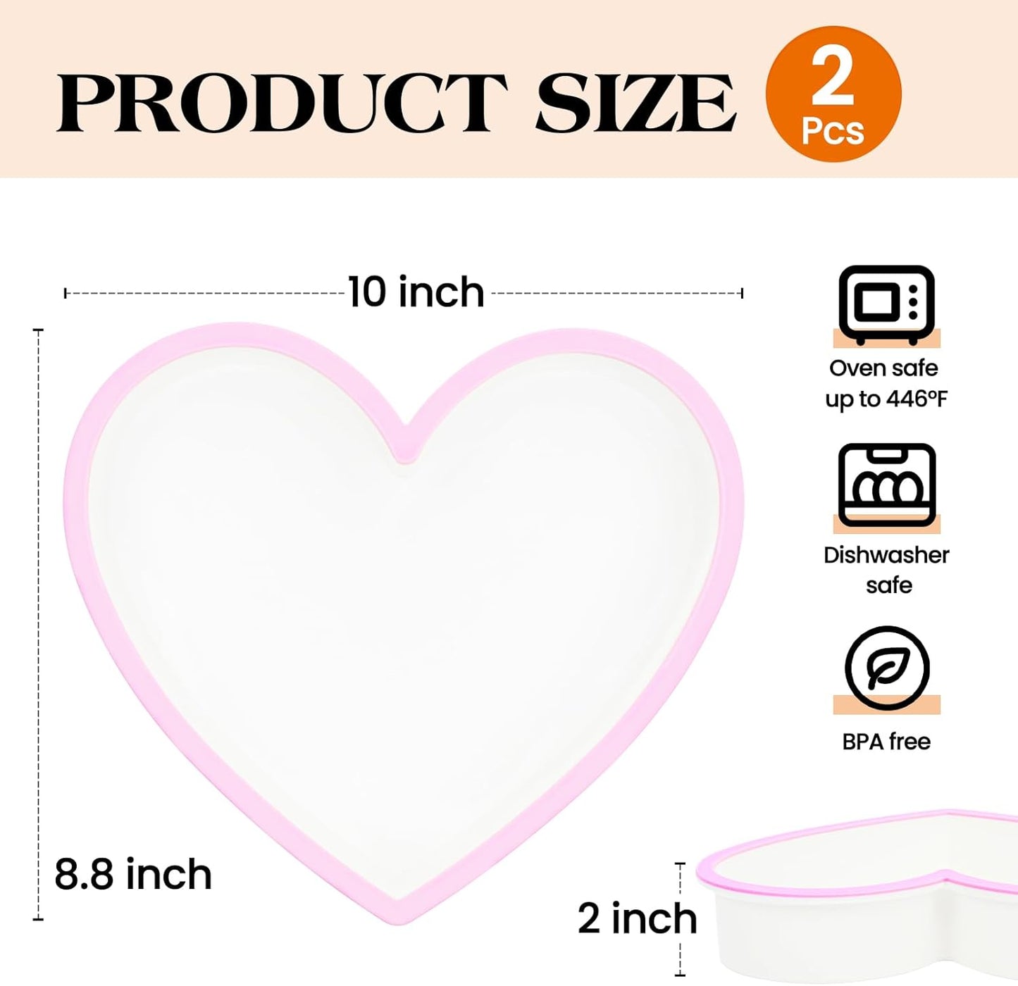 Silicone Heart Shaped Cake Pans with Metal Reinforced Frame, 10 Inch Heart Cake Pan, BPA Free Large Molds for Baking, Food Grade Silicone for Oven, Dishwasher (2 Pack)