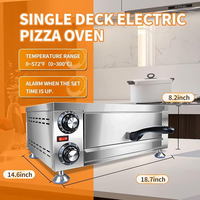 Generic YOOKTEN Electric Indoor Pizza Oven, 12"" Countertop Pizza Oven Commercial Pizza Maker Machine for Home with 60 Minutes Timer Stainless Steel Pizza Cooker,1100W, Silver