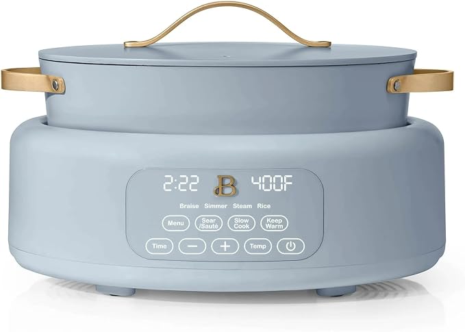 Beautiful 10-in-1, 6-Qt Electric Multi-Cooker | Programmable Touch Display | 7 Presets up to 400 °F | Sear Slow-Cook Steam Rice Warm | Oven-Safe Pot & Lid (Blue)