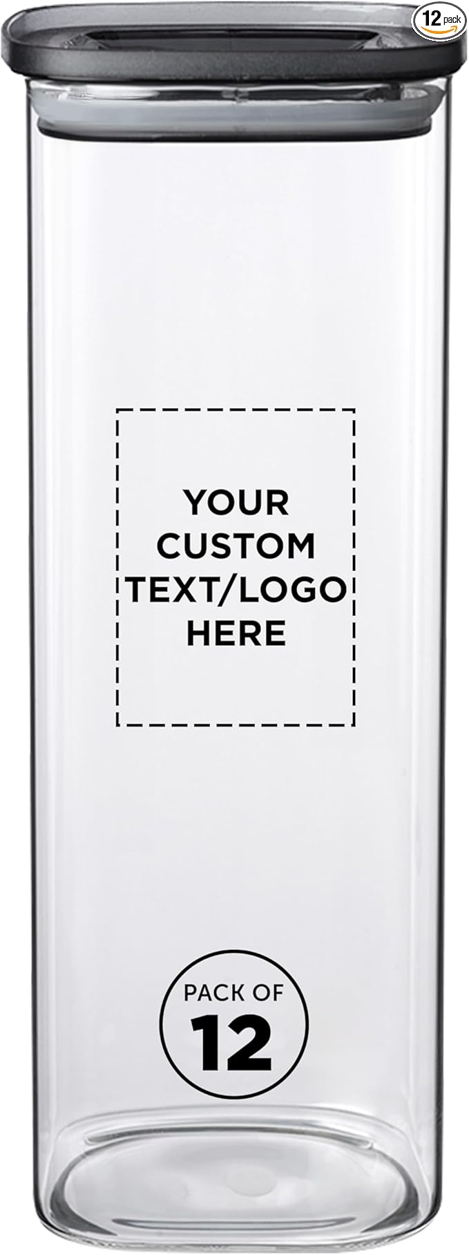 DISCOUNT PROMOS Custom Meridian 71 oz. Glass Storage Jars Set of 12, Personalized Bulk Pack - Durable Kitchen Organization, Home Decor Essentials, Food Storage Solutions - Clear