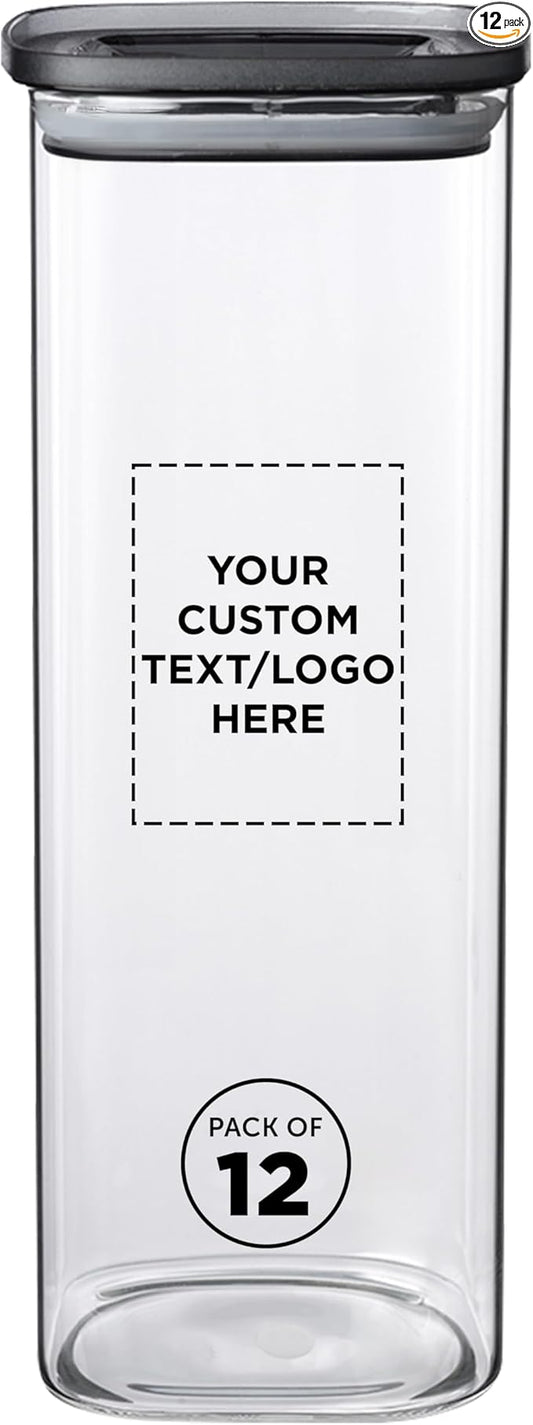 DISCOUNT PROMOS Custom Meridian 71 oz. Glass Storage Jars Set of 12, Personalized Bulk Pack - Durable Kitchen Organization, Home Decor Essentials, Food Storage Solutions - Clear