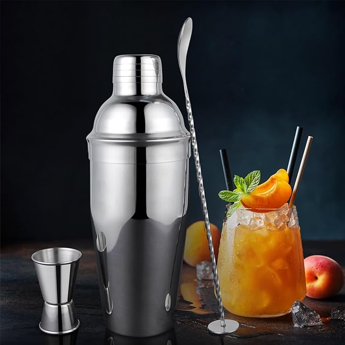 Cocktail Shaker Set, 25-Piece Stainless Steel Bartender Kit with Acrylic Stand & Cocktail Recipes Booklet, Professional Bar Tools for Drink Mixing, Home, Bar, Party (Include 4 Whiskey Stones)