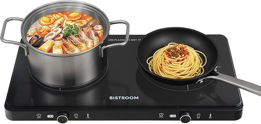Double Burner Induction Cooktop Continuous Low Power 9 Temperature Countertop Knob Control 1800W 18 Power 2 Electric Sensor Touch Timer Stove