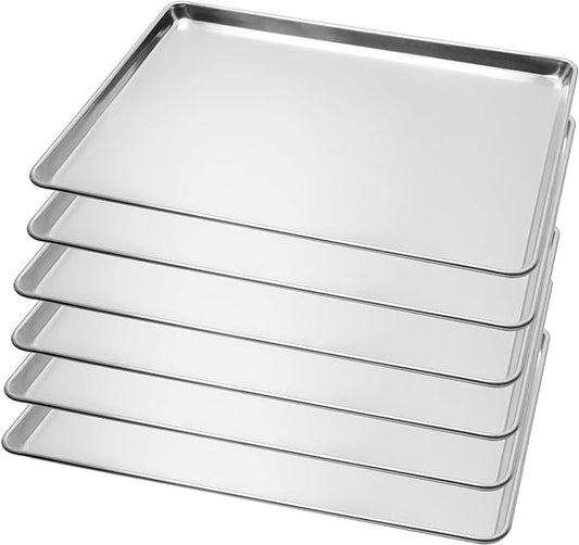 6 Pack Full Size Baking Sheet Pan Aluminum Commercial Pan for Oven Freezer Bakery Hotel Restaurant 18" × 26"