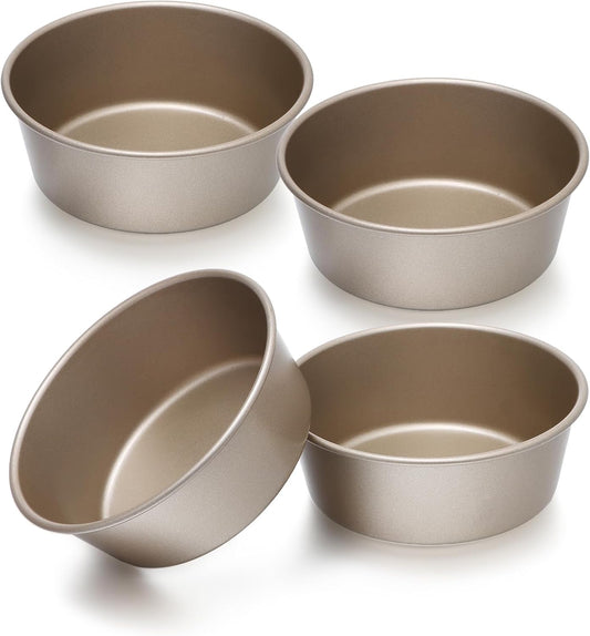 beyonday 4pcs Mini Bread Hamburger Bun Molds, 4 inch Round Carbon Steel Bread Cake Trays Non-stick Muffin Cheesecake Baking Mold for Birthday Party Wedding Anniversary Kitchen Bakeware