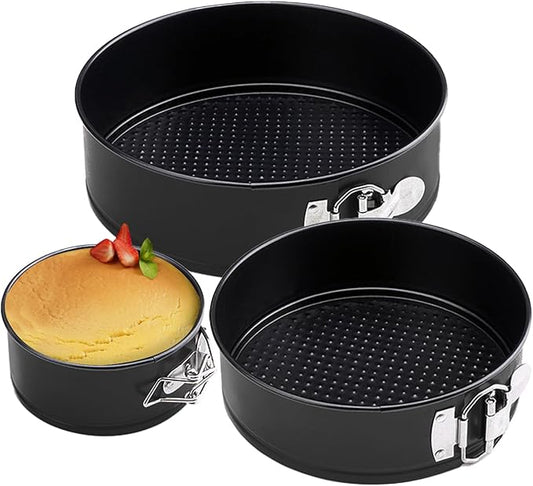 SHIKORI Springform Pan Set, Nonstick 3pcs (4-7-9 in) Springform Pans Cheesecake Pan Removable Bottom, Leakproof Round Spring Form Pans Cake Pans Sets-Black