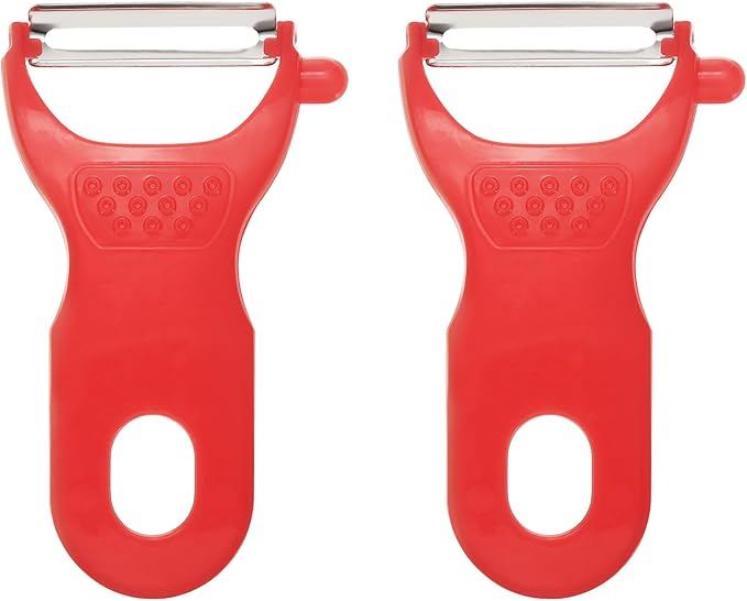 uxcell 2pcs Vegetable Peeler Set, 4.5 Inch Stainless Steel Potato Peeler for Apple Fruits Red