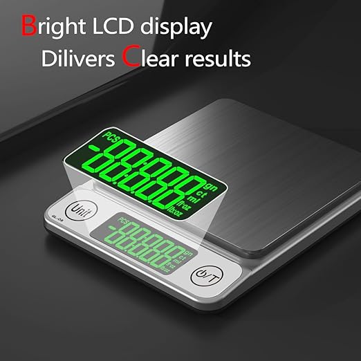 Kitchen Scale Digital Food Scale, Coffee Scale 3000g/0.1 Digital Scale Food Kitchen,7 Units Gram Scale for Baking and Cooking LCD Display Mini Food Scale (Silver(3kg/0.1))