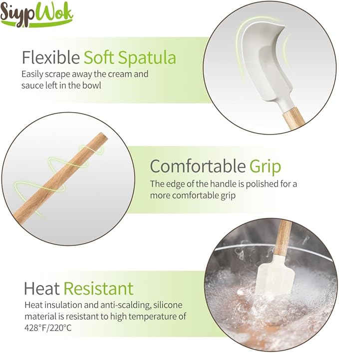 Silicone Spatula Set, Food Grade Rubber Spatula-4 Piece Nonstick Rubber Spatulas, Spoonula, Jar Scraper for Cooking, Baking, Mixing, Frosting - Heat Resistant Up to 600°F (Spatulas-Off White)